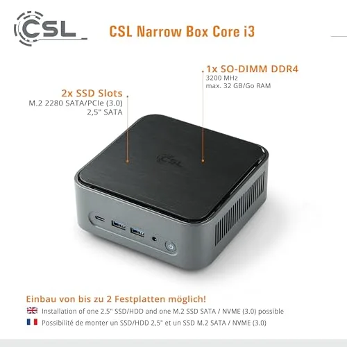 Mini PC CSL Narrow Box i3-N305 8GB 4000GB - vue 5