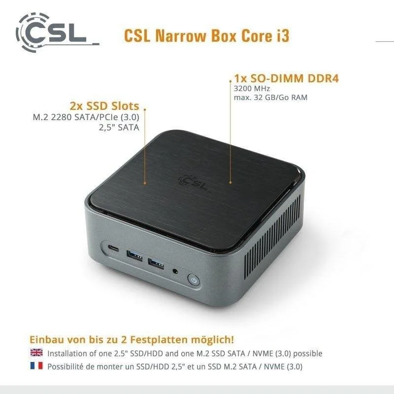 Mini PC CSL Narrow Box i3-N305 8GB 4TB - vue 1