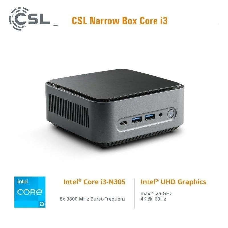 Mini PC CSL Narrow Box i3-N305 8GB 4TB - vue 2
