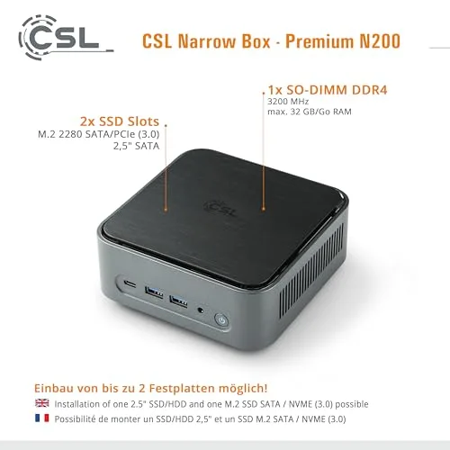 Mini PC CSL Narrow Box Premium Intel N200 16GB 4TB - vue 5
