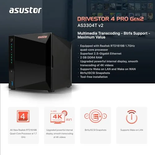 ASUSTOR Drivestor 4 Pro Gen2 AS3304T V2 - vue 2