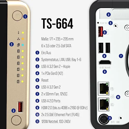 QNAP TS-664-8G NAS 6 baies - vue 4