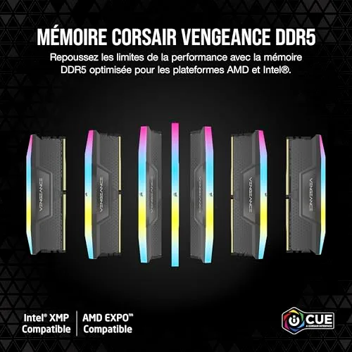 Corsair CMH16GX5M1E6000Z36 16 Go RGB DDR5 6000 MHz - vue 2