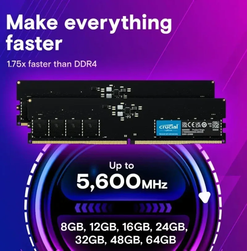 Crucial 32 Go Kit 2x16Go DDR5 5600 MHz - vue 4