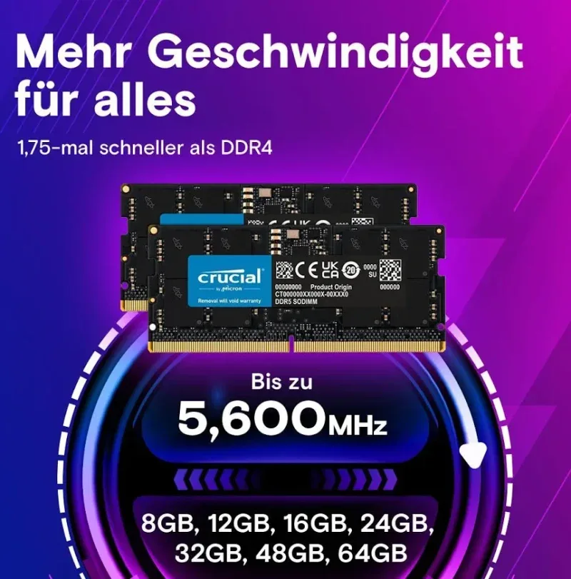 Crucial 64 Go Kit 2x32Go DDR5 4800 MHz - vue 5