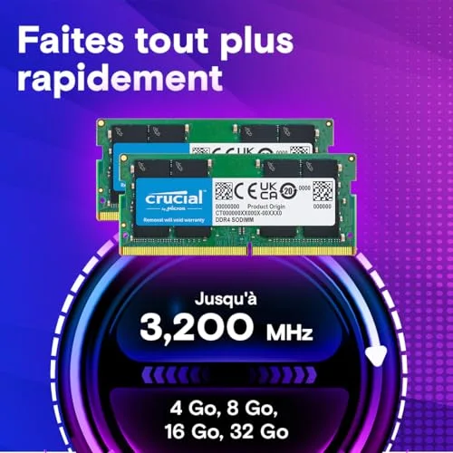 Crucial SO-DIMM 16 Go Kit 2x8Go DDR4 3200 MHz - vue 2