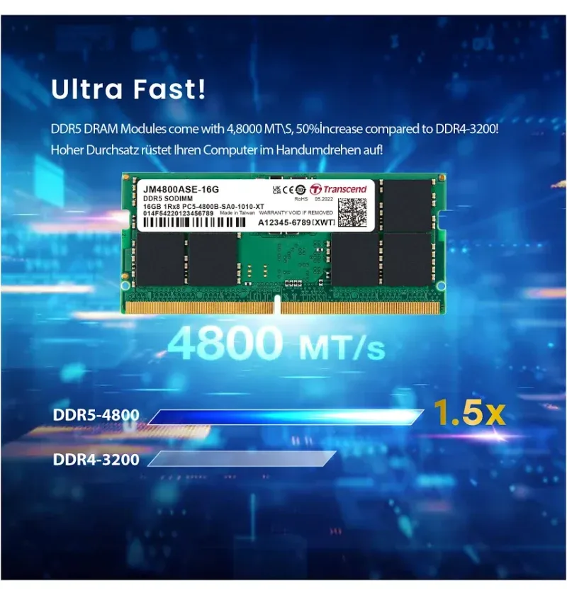 Transcend JM4800ASE 16 Go DDR5 4800 MHz - vue 2