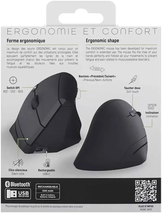 T'nB Souris sans fil Bluetooth ergonomique verticale rechargeable Noir - vue 5