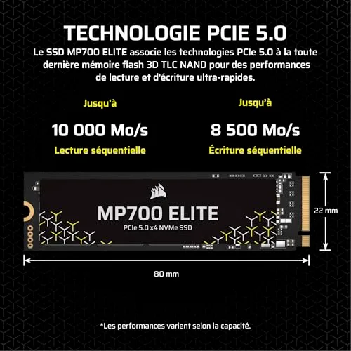 Corsair Elite MP700 SSD 2 To PCIe 5.0 - vue 3