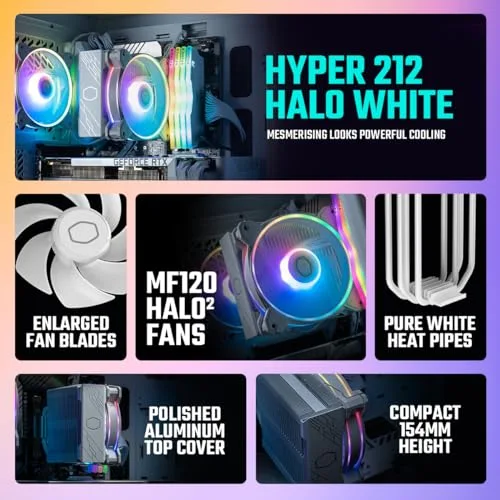 COOLER MASTER - Hyper 212 Halo White ARGB - Ventirad - TDP 180w - 120 mm - vue 2