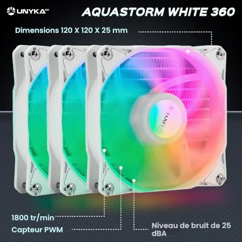 Refroidissement Liquide CPU - UNYKACH - Aquastorm White - Éclairage ARGB - Écran LCD - Pompe silencieuse - vue 3