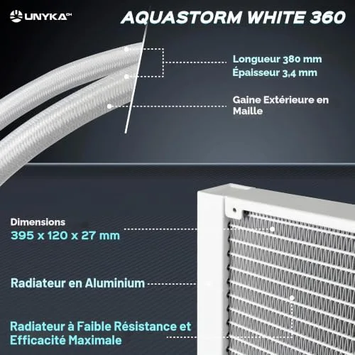 Refroidissement Liquide CPU - UNYKACH - Aquastorm White - Éclairage ARGB - Écran LCD - Pompe silencieuse - vue 4