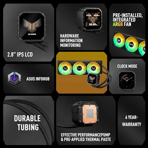 Watercooling AIO 360 mm - Asus TUF - LC III 360 ARGB LCD - Écran 28 IPS personnalisable - 3 x 120 mm - vue 6