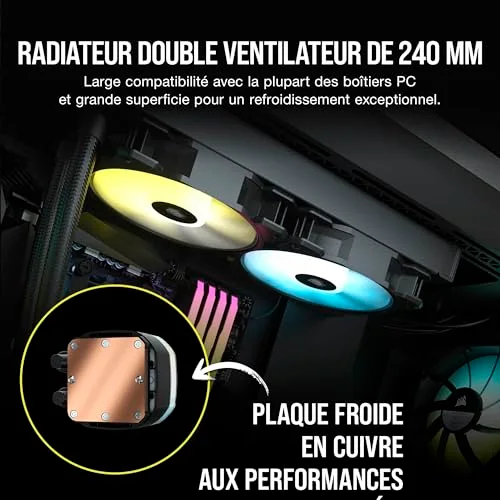 Watercooling - CORSAIR - H100 RGB AIO - Radiateur 240mm - Refroidissement Liquide pour processeur - vue 3